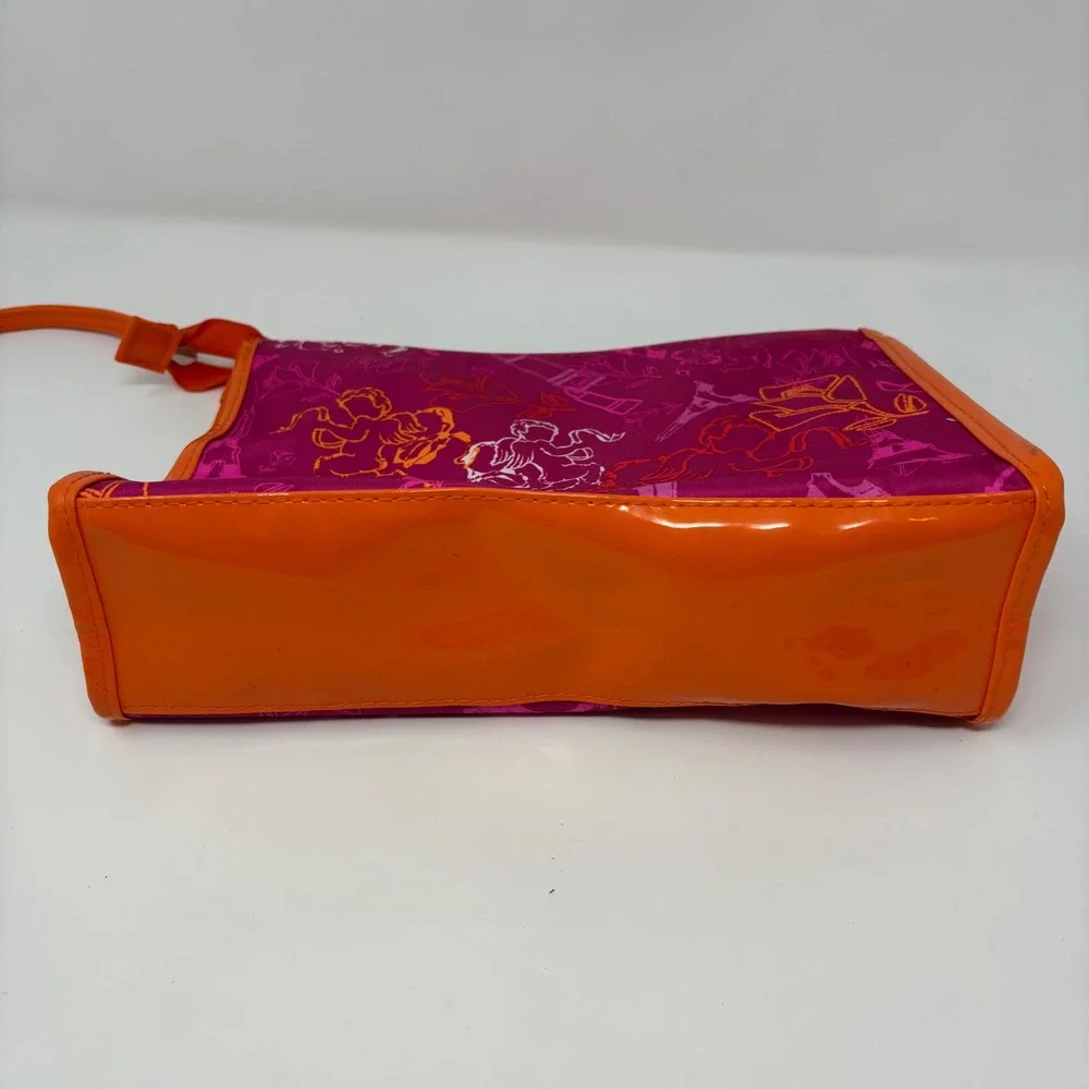 VTG New Lancôme Women's Makeup Bag Travel Case Pink & Orange Border Eiffel Tower